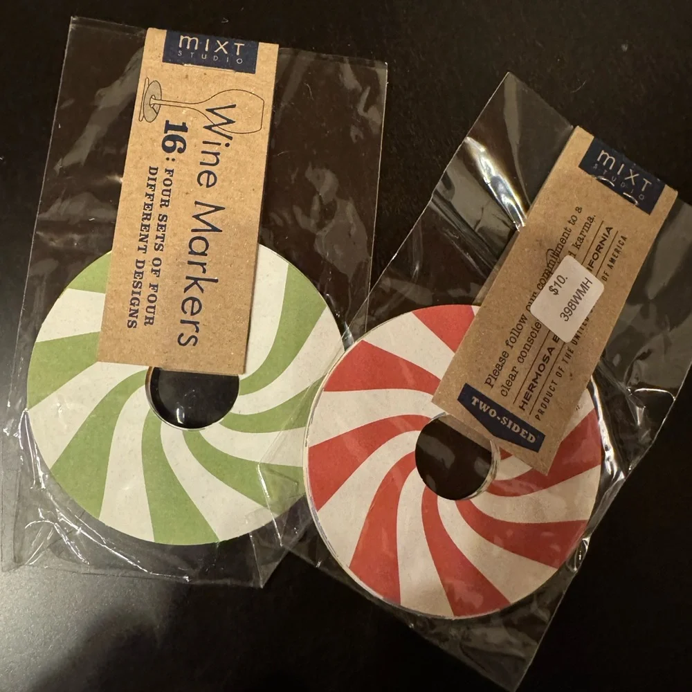 NWT Mixt Studio wine tags 36 total, red and green striped